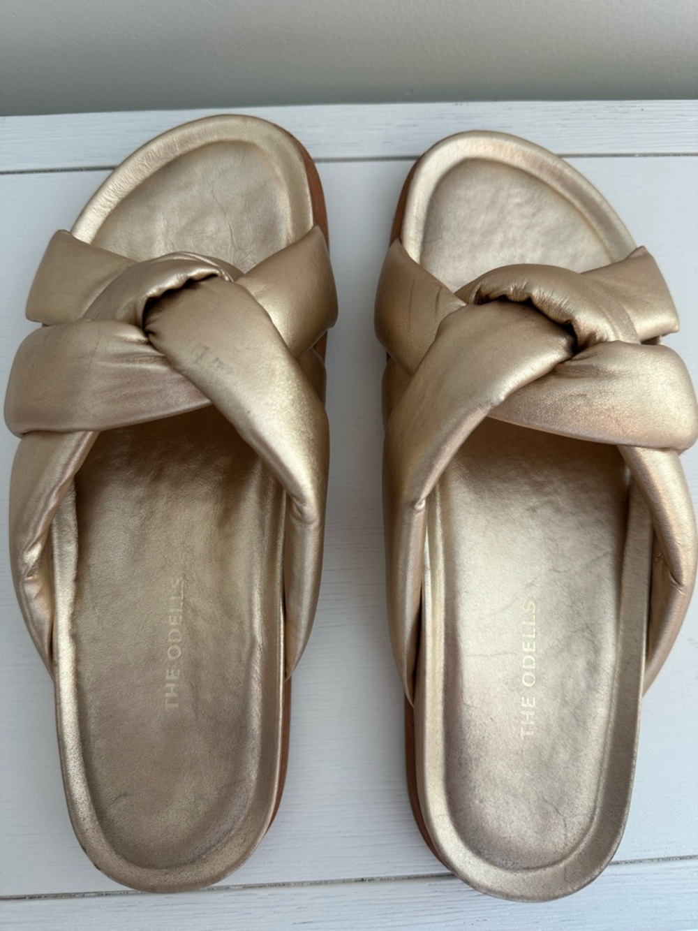 Metallic Gold Knot Slide Sandals - Women